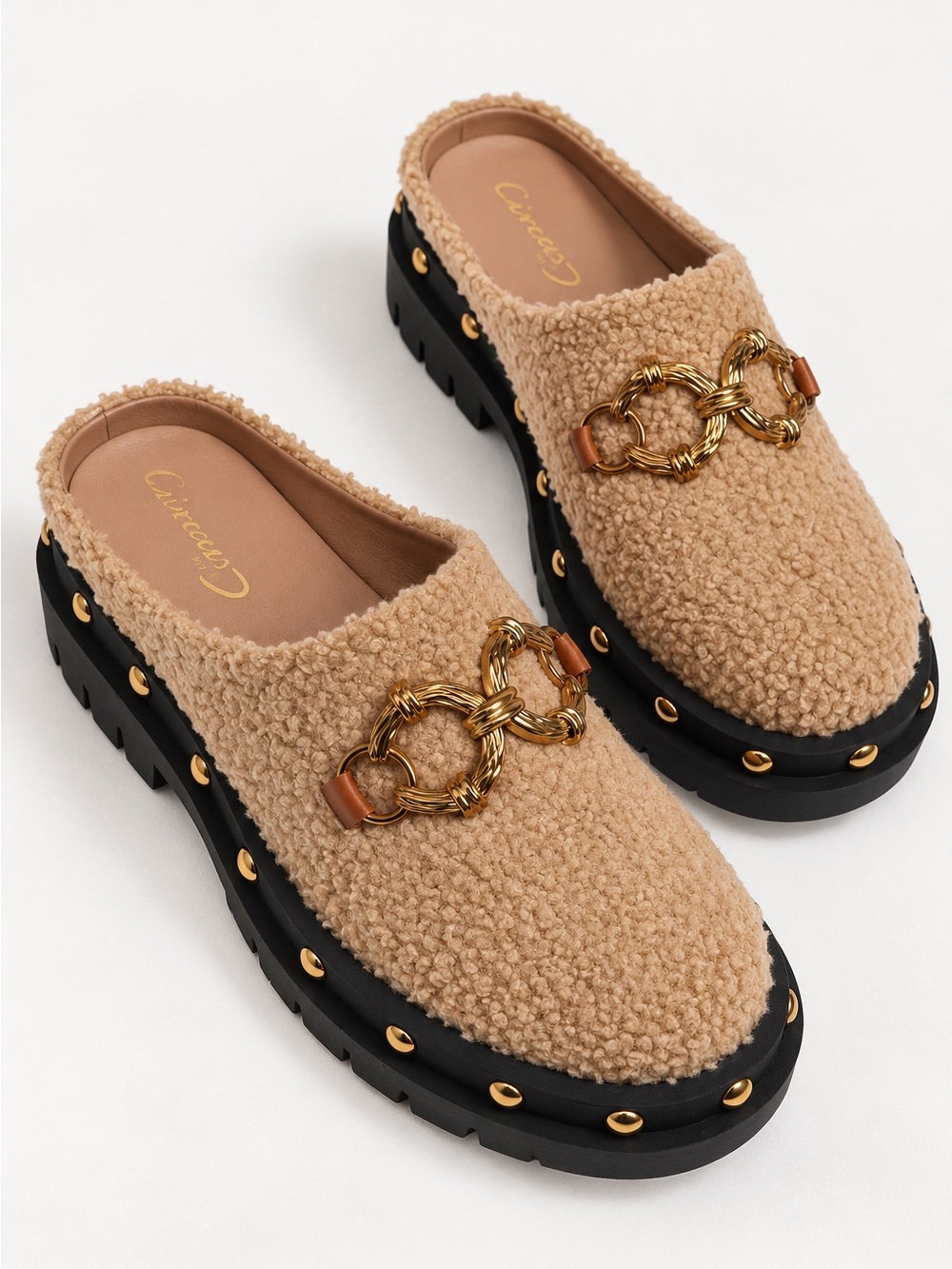 NWT Circus NY by Sam Edelman Annie Sherpa Chain Bit Platform Clogs Sz 7,5